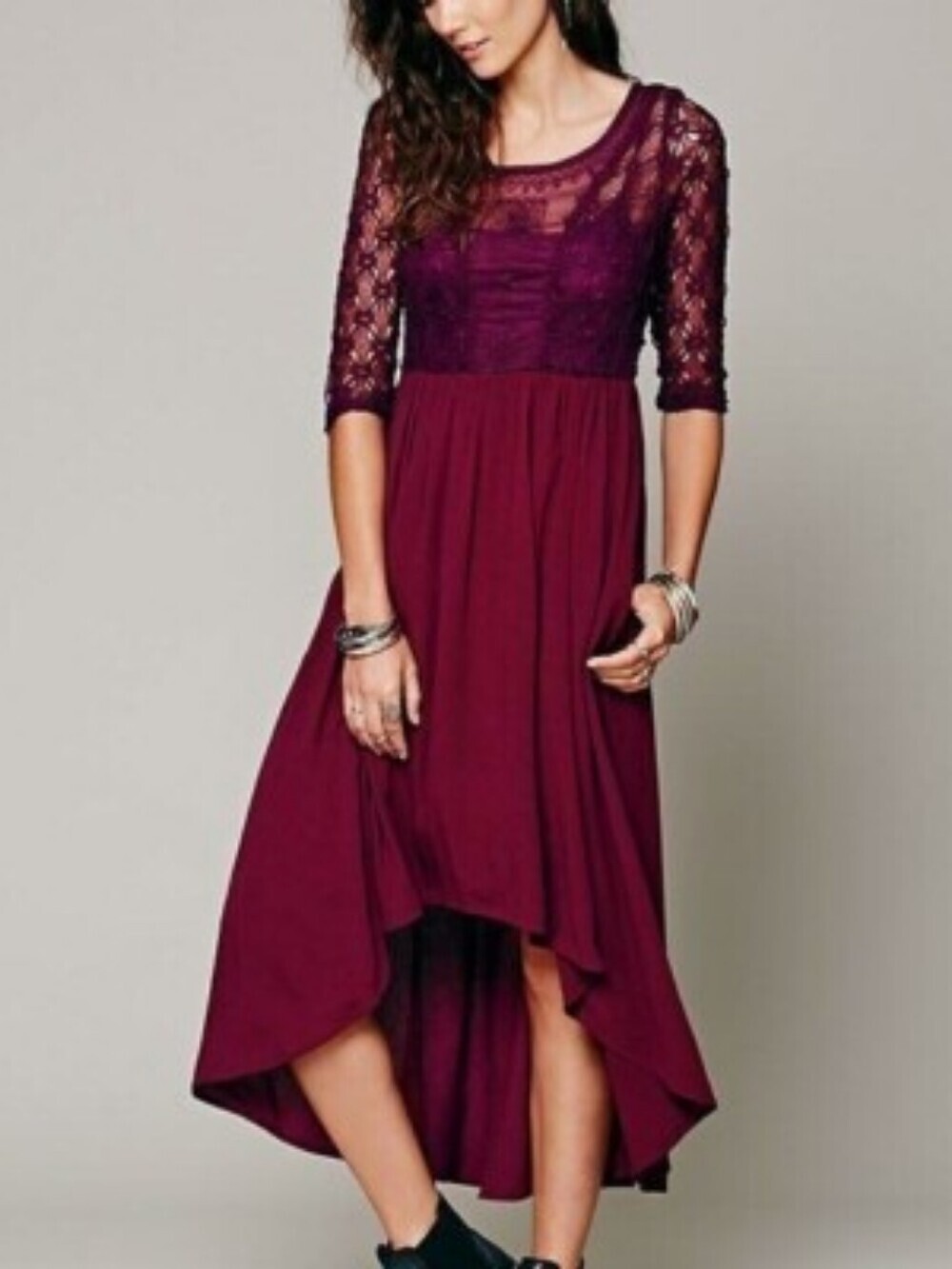 Free People Plum Lace & Chiffon Maxi Dress...Size:XS